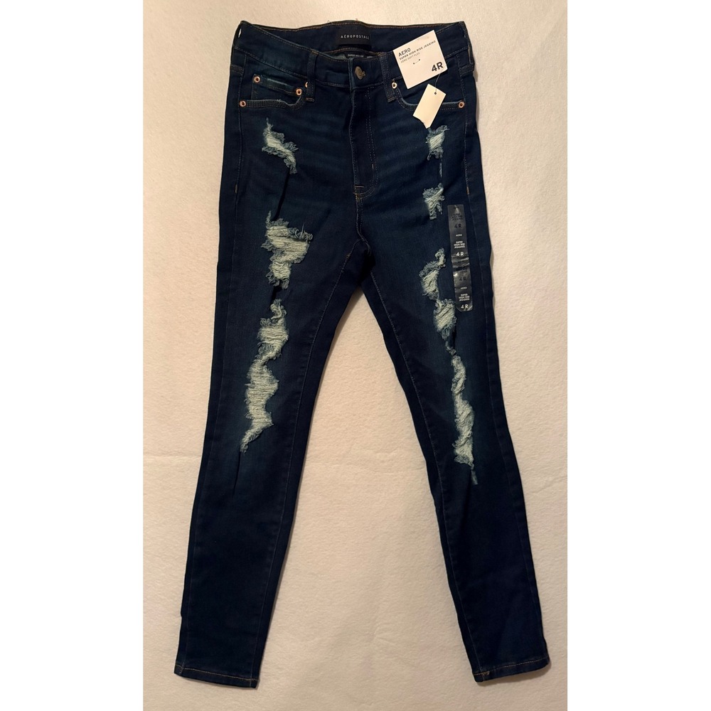 AEROPOSTALE Super High Rise Jegging Distressed  Dark Wash Blue Denim Jean 4R NWT